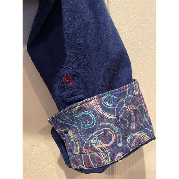 Robert Graham Long Sleeve Shirt Large, Dark Blue on blue pattern, Flip Cuff, Ful - Picture 8 of 8
